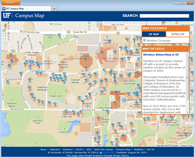 main campus university of florida campus map Wireless Coverage Map main campus university of florida campus map